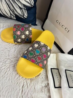 Gucci Yellow Leather Slide with Cream Insole